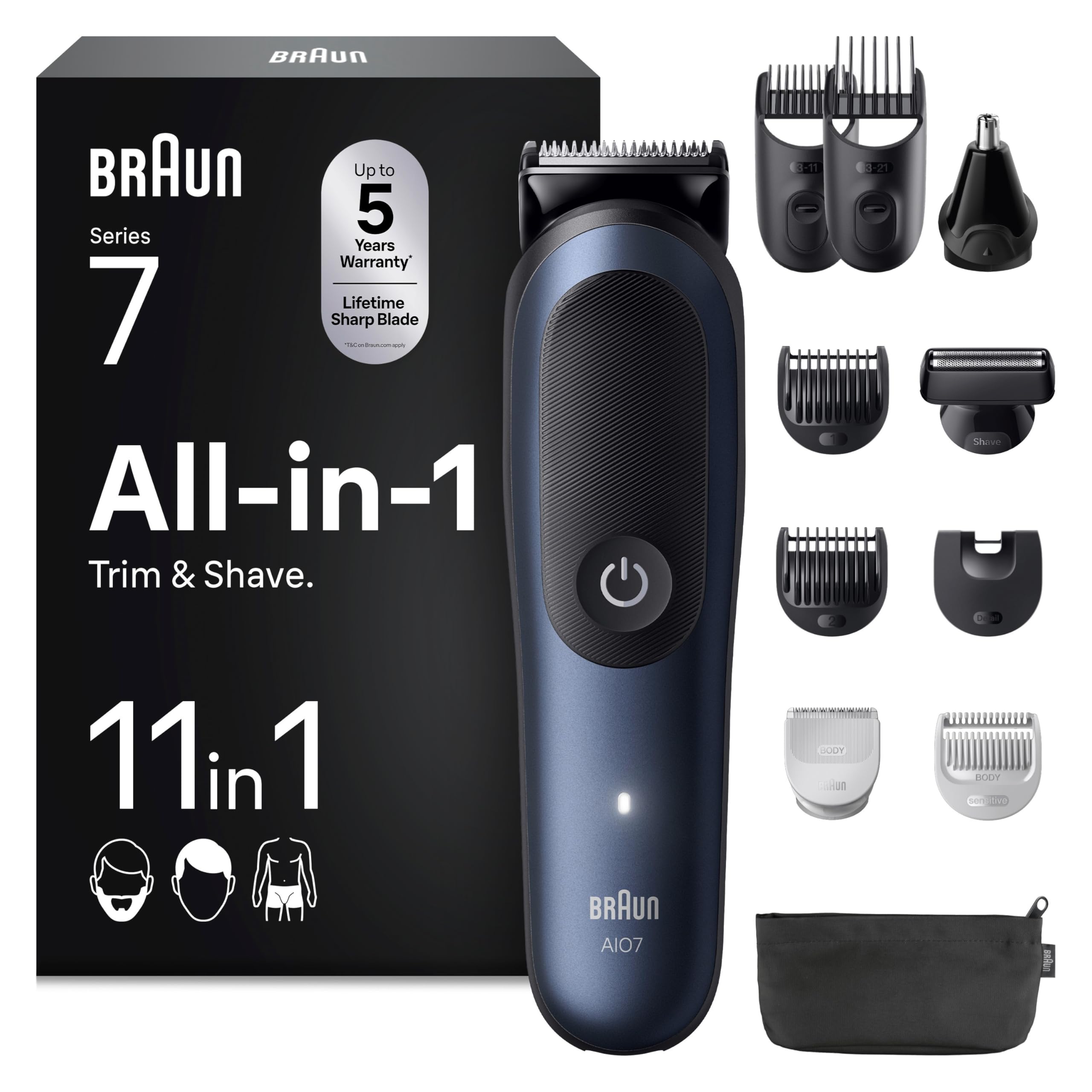 All-in-One Trimmer-Set 7, 11-in-1 Multigroom, Barttrimmer, Nasenhaartrimmer, AIO7540, Blau