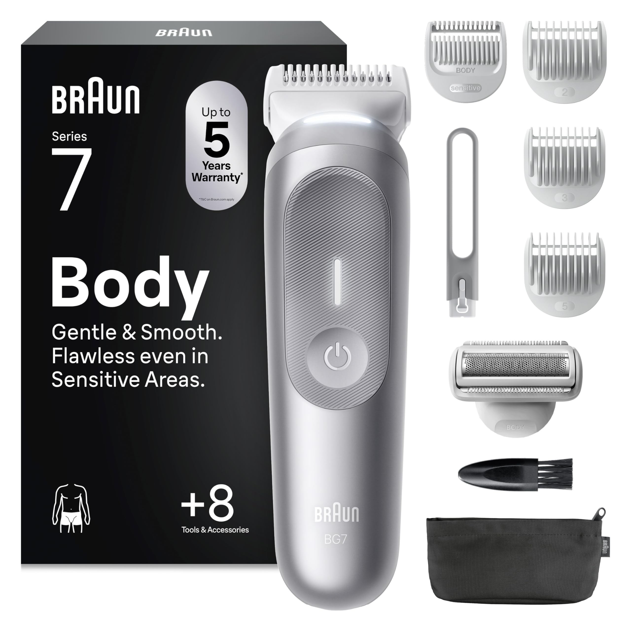 Bodygroomer Series 7, Elektrischer Körperrasierer Herren mit 8 Zubehörteile, BG7555, Grau