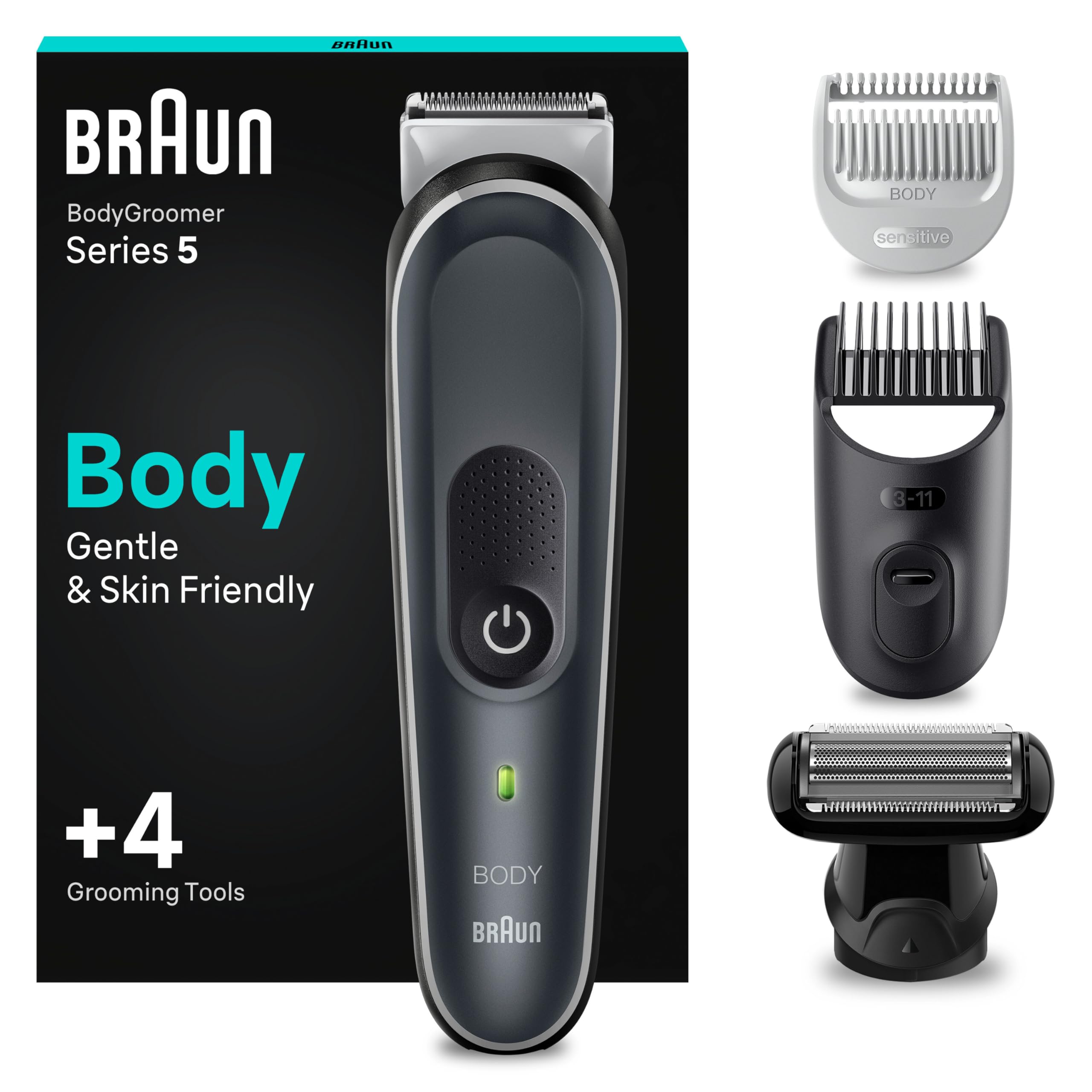 Bodygroomer Series 5, Elektrischer Körperrasierer Herren mit 4 Zubehörteile, BG5370, Grau