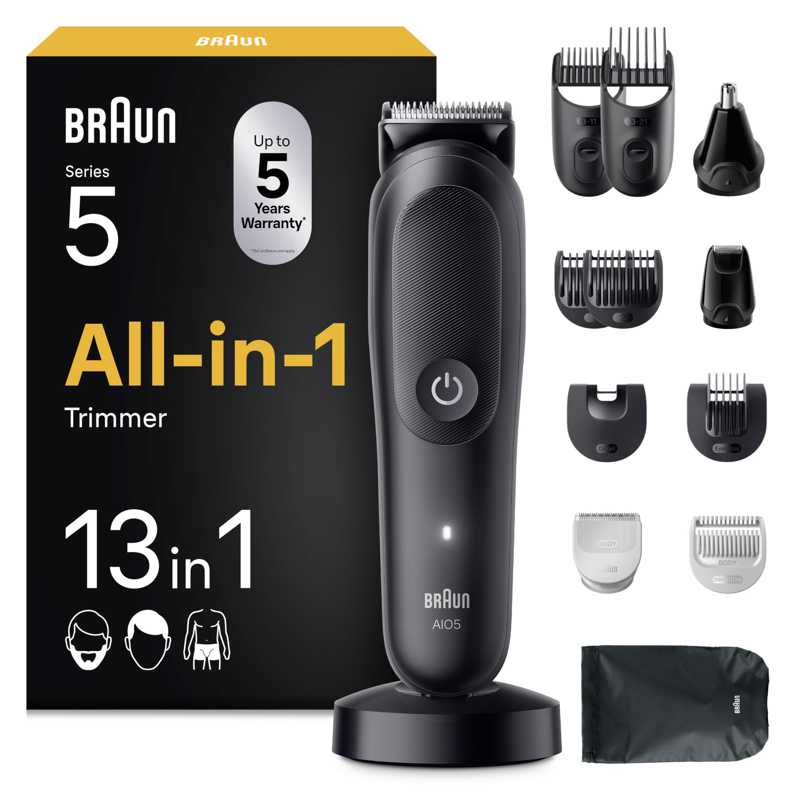 All-in-One Series 5, 13-in-1 Multigroom, Barttrimmer, Nasenhaartrimmer, AIO5565, Schwarz