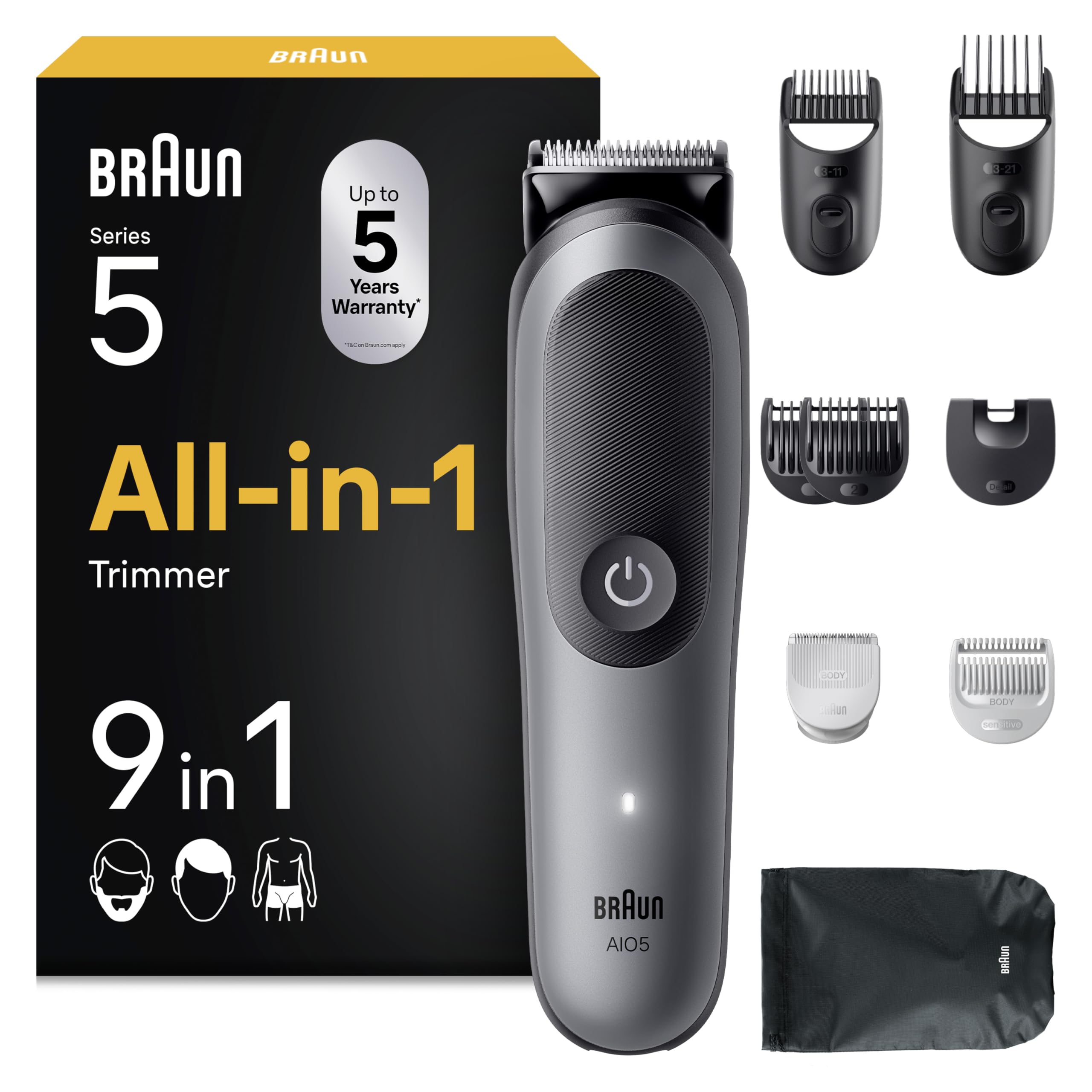 All-in-One Trimmer-Set 5, 9-in-1 Multigroom, Barttrimmer, Haarschneider, AIO5545, Grau