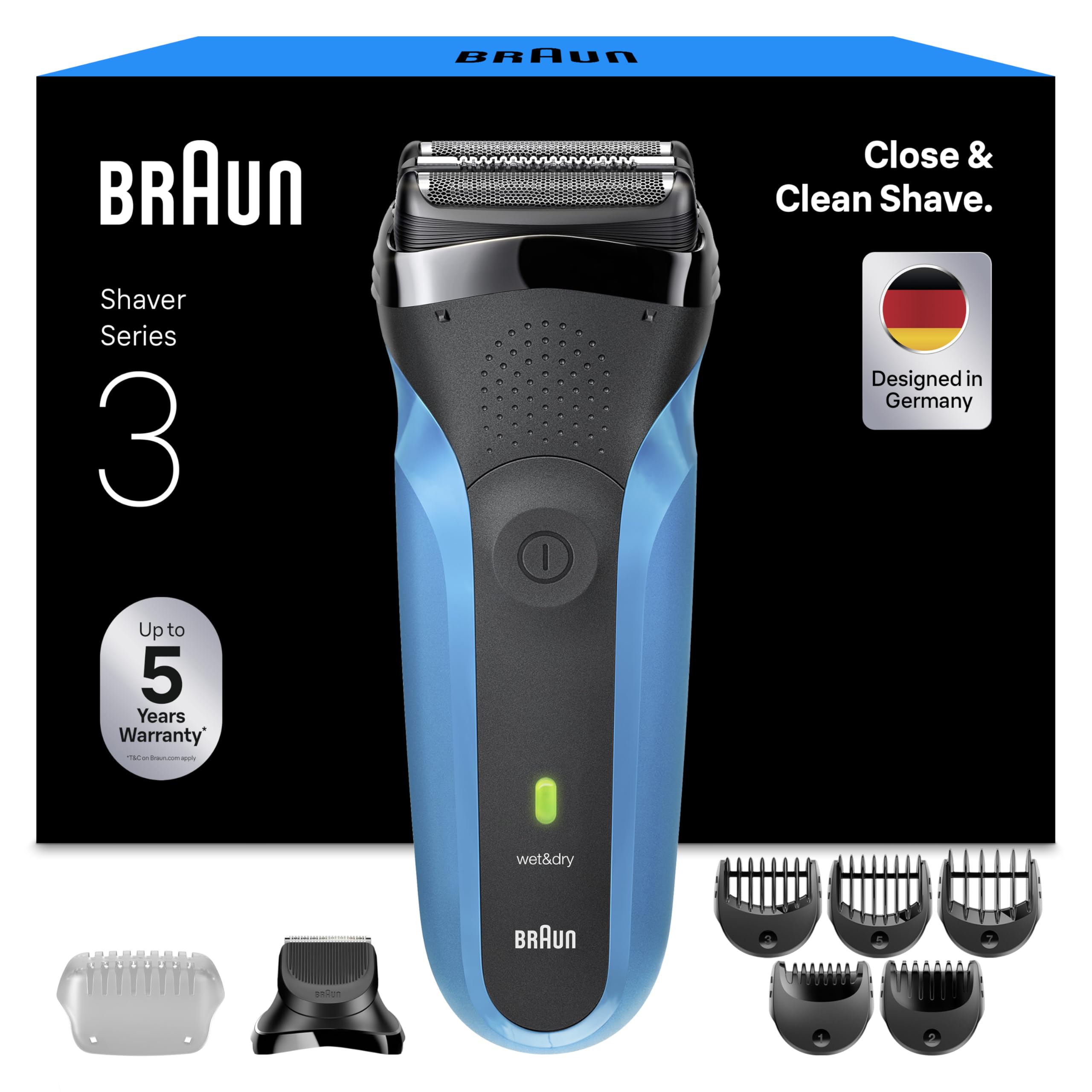 Series 3 Rasierer Herren Elektrisch, Elektrorasierer mit 3 Flexible Klingen, Rasierapparat, , 310BT, Blau